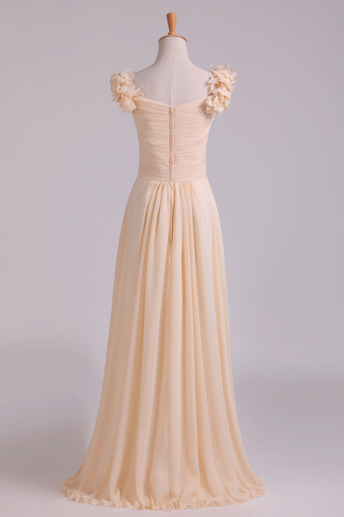 Off The Shoulder Bridesmaid Dresses A-Line Chiffon With Ruffles