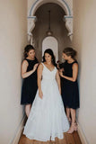 Simple Elegant A Line V Neck Ivory Wedding Dresses, Long Wedding Gowns SJS15532