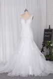 Wedding Dresses V Neck Open Back Tulle With Applique And Beads Mermaid