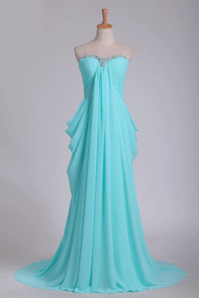 Prom Dresses Sweetheart A Line Chiffon With Beads And Ruffles