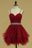 Organza Homecoming Dresses Spaghetti Straps With Ruffles And Beads