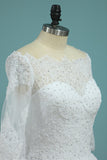 Mid-Length Sleeves Baot Neck Wedding Dresses A Line With Applique