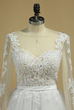 Boat Neck Wedding Dresses A-Line Long Sleeves Applique Tulle