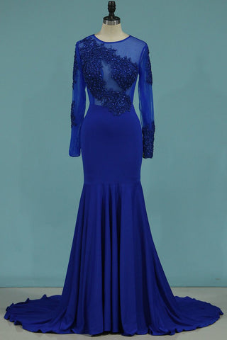 Mermaid Blue Prom Dress Long Sleeves
