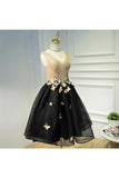 A Line Black V Neck Homecoming Dresses Sleeveless With Butterfly
