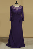 Mother Of The Bride Dresses Long Sleeves Chiffon With Beads And Applique