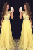 Prom Dresses Scoop A Line Chiffon With Applique Zipper Up