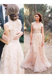 Elegant V-Neck Sleeveless Cap Sleeves Floor-Length Wedding Dress With SJSPRQZPNT7