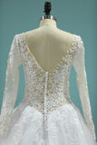 Scoop A-Line Wedding Dresses Court Train Tulle With Applique Long Sleeves