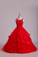 Red Scoop Ball Gown Tulle Floor Length With Beading