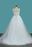 Ball Gown Off The Shoulder Tulle Wedding Dresses With Beads And Handmade Flowers