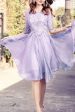 A Line Scoop Mid-Length Sleeves Homecoming Dresses Chiffon Knee Length