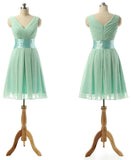 Cute A Line V Neck Ruffles Chiffon Knee Length Short Prom Dress Homecoming Dresses UK JS641