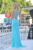 Two-Piece Scoop Prom Dresses Mermaid Spandex With Beading