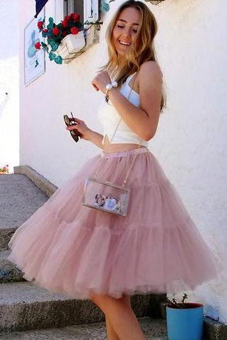 Cute Two Piece A Line Short Tulle Ruffles Scoop Knee Length Homecoming Dresses JS961
