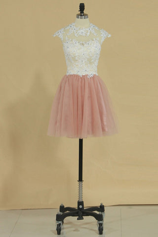 Tulle High Neck With Applique Homecoming Dresses A Line