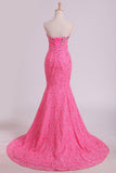 Stunning Sweetheart Mermaid Prom Dresses With Beads Floor-Length Lace