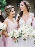 Simple Pink Mismatched A-Line Bridesmaid Dresses, Elegant Chiffon Bridesmaid Dress SJS15397