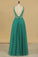 A Line V Neck Prom Dresses Tulle With Beading Floor Length