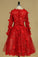 Long Sleeves Bateau Prom Dresses A Line With Applique Tulle Red