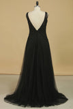 Evening Dresses Bateau Floor Length Tulle With Applique And Beads