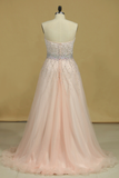Prom Dresses Sweetheart Tulle With Beading And Rhinestones Sweep Train