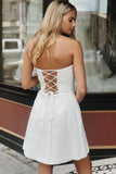 Strapless Lace-Up Homecoming Party Dress With Pocket Knee Length