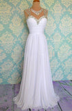 White Beading Long Chiffon Prom Dresses Evening Dresses JS495