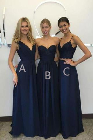 Unique Long Wedding Bridesmaid Dresses Blue A-Line Dresses for Bridesmaids JS611