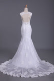 Wedding Dresses Mermaid Straps Tulle With Applique Court Train Open Back