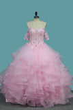 Tulle Ball Gown Sweetheart Quinceanera Dresses With Applique And Beading