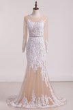 Tulle Wedding Dresses Bateau With Applique Mermaid/Trumpet