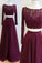 Two Piece Burgundy Bateau Long Sleeves Floor-Length Prom Dress with Lace Beading JS607