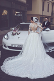 A Line Round Neck Tulle Wedding Dresses With Appliques Wedding SJSPYP3F2BA