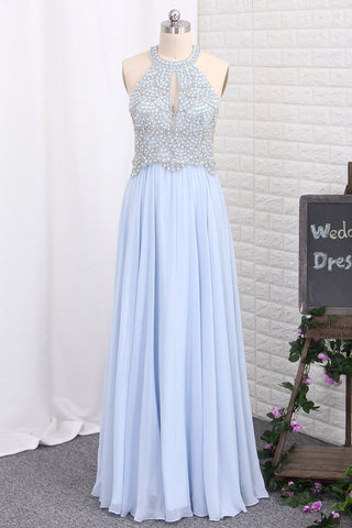 New Arrival Prom Dresses Scoop Chiffon With Beading Open Back