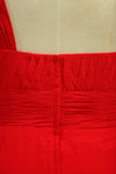 Plus Size One Shoulder Bridesmaid Dresses Ruffled Bodice A-Line Chiffon Red
