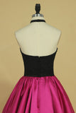 Homecoming Dresses Halter A Line Satin With Applique Two Pieces