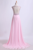 Scoop Neckline Beaded Bodice A Line Open Back With Chiffon Skirt Sweep Train