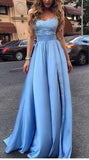 Sexy Cheap Appliques Long Blue Charming Sweetheart A-Line Floor-Length Prom Dresses JS225