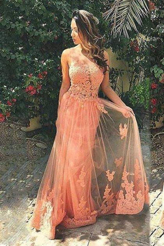 V Neck Prom Dresses A Line Tulle With Applique