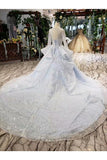 Ball Gown Wedding Dresses Scoop Long Sleevs Top Quality Appliques Tulle Beading