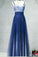 A Line Ombre Spaghetti Straps Tulle Blue Sequins Sweetheart Prom Homecoming Dress JS805