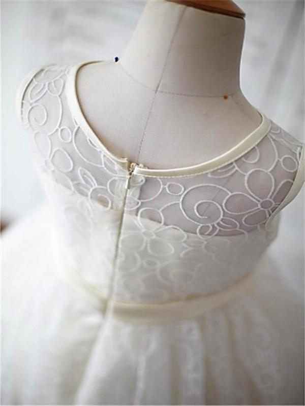 Ball Gown Scoop Sleeveless Flower Floor-Length Lace Flower Girl Dresses With Flower GD00006