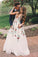 A Line Deep V Neck Ivory Lace Backless Embroidery Party Dresses Printed Prom Dresses JS191