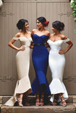 Mermaid Satin Off-the-Shoulder Sweetheart Backless High Low Prom Dresses Bridesmaid Dress JS254