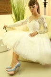 New Elegant Short Long Sleeves Sweetheart Cocktail Dress Ivory Lace Homecoming Dress JS838