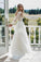 A Line Long Sleeve Deep V Neck Tulle Open Back Lace Appliques Wedding Dresses JS144