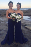 Sexy Mermaid Sweetheart Strapless Backless Sweep Train Bridesmaid Dresses with Pleats JS293