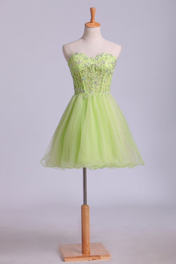Sweetheart A Line Tulle Homecoming Dress With Beads & Applique