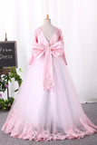 Ball Gown Scoop Flower Girl Dresses Tulle With Applique